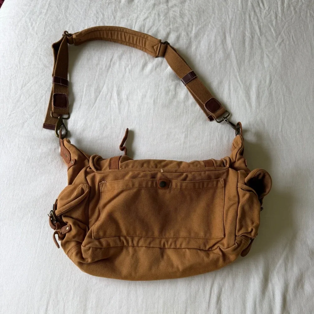 Kakadu Traders Australia Canvas Messenger Bag Tan Leather Trim Outdoor Equipment